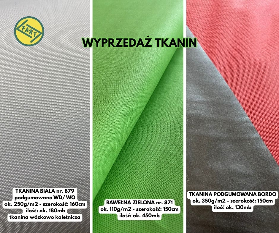 Wyprzedaż tkanin - zestaw biały, zielony, bordo